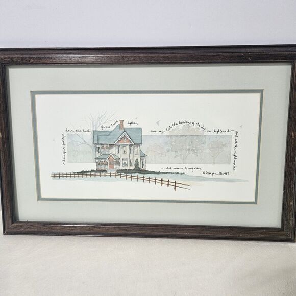 Vintage‎ D.Morgan 1987 'I Hear Your Footsteps Down The Hall' Framed Print  Love - Picture 1 of 6